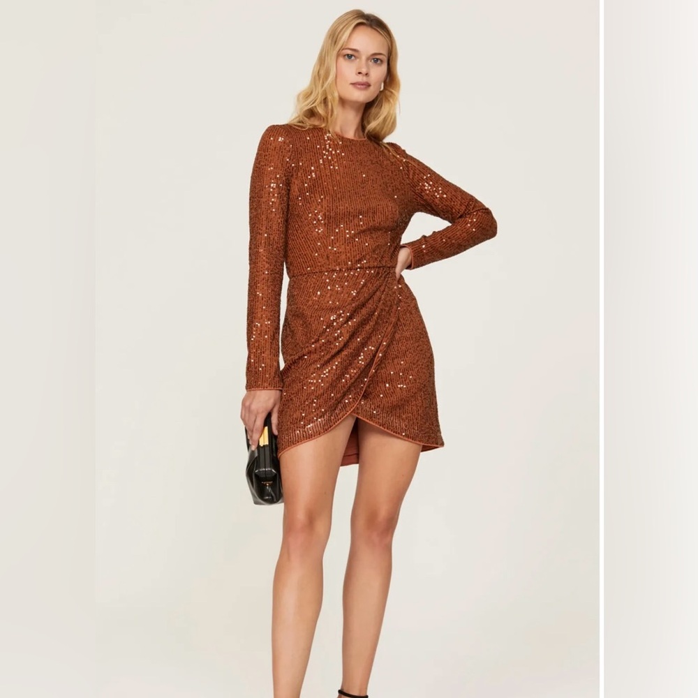 TOCCIN Brown Asymmetrical Sequin Bodycon Dress